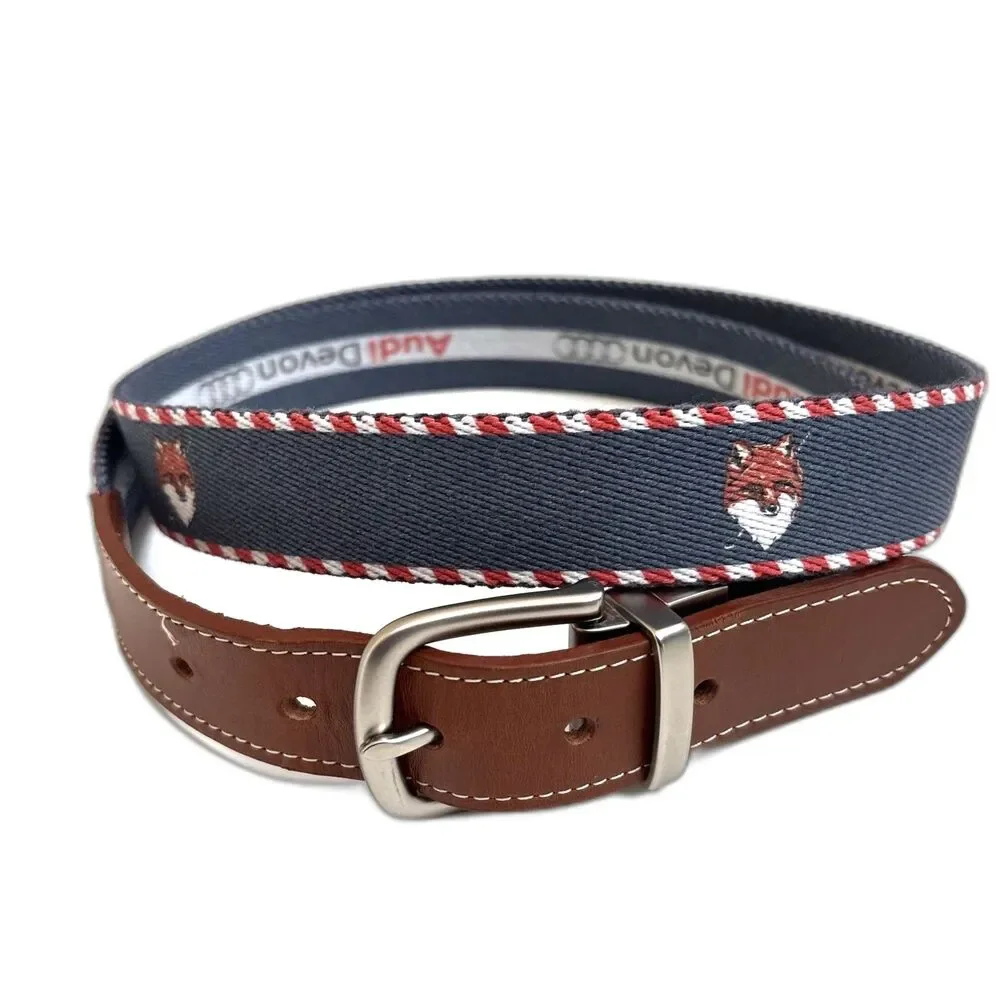 Mens Reversible Fox Head/Audi Devon 1.25” Wide Web & Leather Belt Size 44